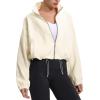imageTHE GYM PEOPLE Womens Fleece Cropped Jacket Full Zip Stand Collar Workout Short Sherpa Coats with Pockets Drawstring HemBeige