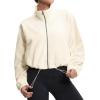 imageTHE GYM PEOPLE Womens Fleece Cropped Jacket Full Zip Stand Collar Workout Short Sherpa Coats with Pockets Drawstring HemBeige
