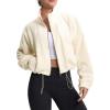 imageTHE GYM PEOPLE Womens Fleece Cropped Jacket Full Zip Stand Collar Workout Short Sherpa Coats with Pockets Drawstring HemBeige