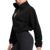 imageTHE GYM PEOPLE Womens Fleece Cropped Jacket Full Zip Stand Collar Workout Short Sherpa Coats with Pockets Drawstring HemBlack