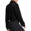 imageTHE GYM PEOPLE Womens Fleece Cropped Jacket Full Zip Stand Collar Workout Short Sherpa Coats with Pockets Drawstring HemBlack
