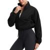 imageTHE GYM PEOPLE Womens Fleece Cropped Jacket Full Zip Stand Collar Workout Short Sherpa Coats with Pockets Drawstring HemBlack