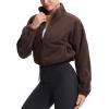 imageTHE GYM PEOPLE Womens Fleece Cropped Jacket Full Zip Stand Collar Workout Short Sherpa Coats with Pockets Drawstring HemBrown