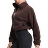 imageTHE GYM PEOPLE Womens Fleece Cropped Jacket Full Zip Stand Collar Workout Short Sherpa Coats with Pockets Drawstring HemBrown