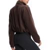 imageTHE GYM PEOPLE Womens Fleece Cropped Jacket Full Zip Stand Collar Workout Short Sherpa Coats with Pockets Drawstring HemBrown