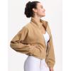 imageTHE GYM PEOPLE Womens Fleece Cropped Jacket Full Zip Stand Collar Workout Short Sherpa Coats with Pockets Drawstring HemCamel