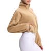 imageTHE GYM PEOPLE Womens Fleece Cropped Jacket Full Zip Stand Collar Workout Short Sherpa Coats with Pockets Drawstring HemCamel