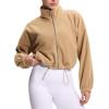 imageTHE GYM PEOPLE Womens Fleece Cropped Jacket Full Zip Stand Collar Workout Short Sherpa Coats with Pockets Drawstring HemCamel