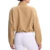 imageTHE GYM PEOPLE Womens Fleece Cropped Jacket Full Zip Stand Collar Workout Short Sherpa Coats with Pockets Drawstring HemCamel