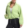 imageTHE GYM PEOPLE Womens Fleece Cropped Jacket Full Zip Stand Collar Workout Short Sherpa Coats with Pockets Drawstring HemLight Green