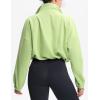 imageTHE GYM PEOPLE Womens Fleece Cropped Jacket Full Zip Stand Collar Workout Short Sherpa Coats with Pockets Drawstring HemLight Green