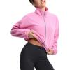 imageTHE GYM PEOPLE Womens Fleece Cropped Jacket Full Zip Stand Collar Workout Short Sherpa Coats with Pockets Drawstring HemPink