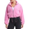 imageTHE GYM PEOPLE Womens Fleece Cropped Jacket Full Zip Stand Collar Workout Short Sherpa Coats with Pockets Drawstring HemPink