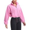 imageTHE GYM PEOPLE Womens Fleece Cropped Jacket Full Zip Stand Collar Workout Short Sherpa Coats with Pockets Drawstring HemPink