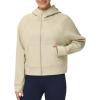 imageTHE GYM PEOPLE Womens FullZip Up Hoodies Jacket Fleece Workout Crop Tops Sweatshirts with Pockets Thumb HoleApricot