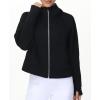 imageTHE GYM PEOPLE Womens FullZip Up Hoodies Jacket Fleece Workout Crop Tops Sweatshirts with Pockets Thumb HoleBlack
