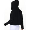 imageTHE GYM PEOPLE Womens FullZip Up Hoodies Jacket Fleece Workout Crop Tops Sweatshirts with Pockets Thumb HoleBlack
