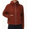 imageTHE GYM PEOPLE Womens FullZip Up Hoodies Jacket Fleece Workout Crop Tops Sweatshirts with Pockets Thumb HoleMaroon