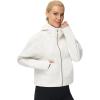 imageTHE GYM PEOPLE Womens FullZip Up Hoodies Jacket Fleece Workout Crop Tops Sweatshirts with Pockets Thumb HoleOffwhite