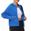 imageTHE GYM PEOPLE Womens FullZip Up Hoodies Jacket Fleece Workout Crop Tops Sweatshirts with Pockets Thumb HoleSea Blue