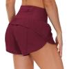 imageTHE GYM PEOPLE Womens High Waisted Worktout Shorts Quick Dry Running Athletic Shorts with Mesh Liner Zipper PocketWine Red