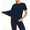 imageTHE GYM PEOPLE Womens Short Sleeve Workout Shirts Breathable Yoga TShirts with Side Slits Athletic Tee TopsDark Blue