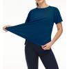 imageTHE GYM PEOPLE Womens Short Sleeve Workout Shirts Breathable Yoga TShirts with Side Slits Athletic Tee TopsDark Blue Green