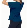 imageTHE GYM PEOPLE Womens Short Sleeve Workout Shirts Breathable Yoga TShirts with Side Slits Athletic Tee TopsDark Blue Green