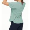 imageTHE GYM PEOPLE Womens Short Sleeve Workout Shirts Breathable Yoga TShirts with Side Slits Athletic Tee TopsLight Green