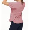 imageTHE GYM PEOPLE Womens Short Sleeve Workout Shirts Breathable Yoga TShirts with Side Slits Athletic Tee TopsRose Red