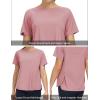 imageTHE GYM PEOPLE Womens Short Sleeve Workout Shirts Breathable Yoga TShirts with Side Slits Athletic Tee TopsRose Red