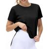 imageTHE GYM PEOPLE Womens Workout TShirts Loose Fit Short Sleeve Cotton Running Basic Tee Tops with Split HemBlack