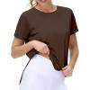 imageTHE GYM PEOPLE Womens Workout TShirts Loose Fit Short Sleeve Cotton Running Basic Tee Tops with Split HemBrown