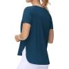 imageTHE GYM PEOPLE Womens Workout TShirts Loose Fit Short Sleeve Cotton Running Basic Tee Tops with Split HemDark Blue Green