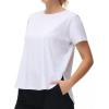 imageTHE GYM PEOPLE Womens Workout TShirts Loose Fit Short Sleeve Cotton Running Basic Tee Tops with Split HemHeather White