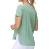 imageTHE GYM PEOPLE Womens Workout TShirts Loose Fit Short Sleeve Cotton Running Basic Tee Tops with Split HemLight Green