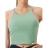 imageTHE GYM PEOPLE Womens Cross Back Sports Bra Halter Neck Workout Crop Tank Tops with Removable PadsJasmine Green