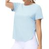 imageTHE GYM PEOPLE Womens Workout TShirts Loose Fit Short Sleeve Cotton Running Basic Tee Tops with Split HemLight Blue