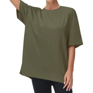 imageTHE GYM PEOPLE Womens Casual Oversized TShirts Summer Crewneck Short Sleeve Workout Basic Tee TopsArmy Green
