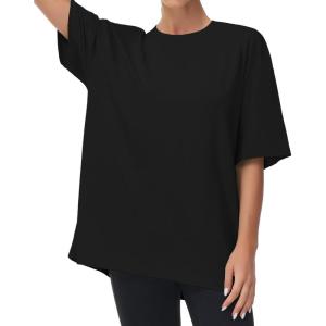 imageTHE GYM PEOPLE Womens Casual Oversized TShirts Summer Crewneck Short Sleeve Workout Basic Tee TopsBlack