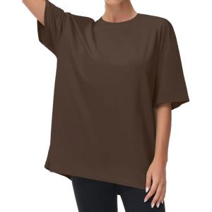 imageTHE GYM PEOPLE Womens Casual Oversized TShirts Summer Crewneck Short Sleeve Workout Basic Tee TopsBrown