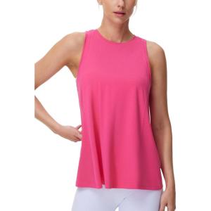 imageTHE GYM PEOPLE Womens Crew Neck Workout Tank Tops Loose Fit Sleeveless Athletic Yoga Running ShirtsBright Pink