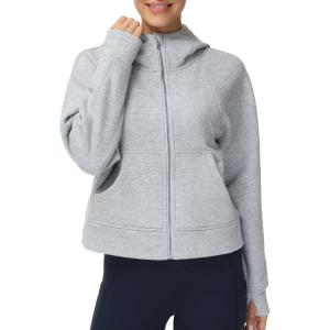 imageTHE GYM PEOPLE Womens FullZip Up Hoodies Jacket Fleece Workout Crop Tops Sweatshirts with Pockets Thumb HoleGrey