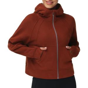 imageTHE GYM PEOPLE Womens FullZip Up Hoodies Jacket Fleece Workout Crop Tops Sweatshirts with Pockets Thumb HoleMaroon