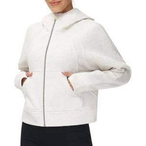 imageTHE GYM PEOPLE Womens FullZip Up Hoodies Jacket Fleece Workout Crop Tops Sweatshirts with Pockets Thumb HoleOffwhite