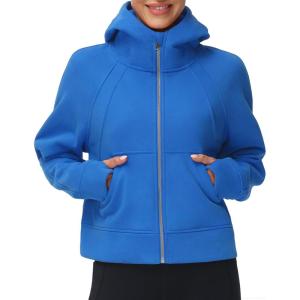 imageTHE GYM PEOPLE Womens FullZip Up Hoodies Jacket Fleece Workout Crop Tops Sweatshirts with Pockets Thumb HoleSea Blue