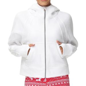 imageTHE GYM PEOPLE Womens FullZip Up Hoodies Jacket Fleece Workout Crop Tops Sweatshirts with Pockets Thumb HoleWhite