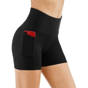 imageTHE GYM PEOPLE Womens High Waist Workout Shorts Breathable Dolphin Split Elastic Lounge Yoga ShortsBlack