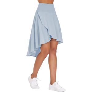 imageTHE GYM PEOPLE Womens High Waist Wrap Ruffle Hem Asymmetric Skort High Low Flowy Midi Skirt with ShortsIce Blue