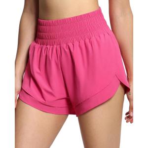 imageTHE GYM PEOPLE Womens High Waisted Worktout Shorts Quick Dry Running Athletic Shorts with Mesh Liner Zipper PocketBright Pink